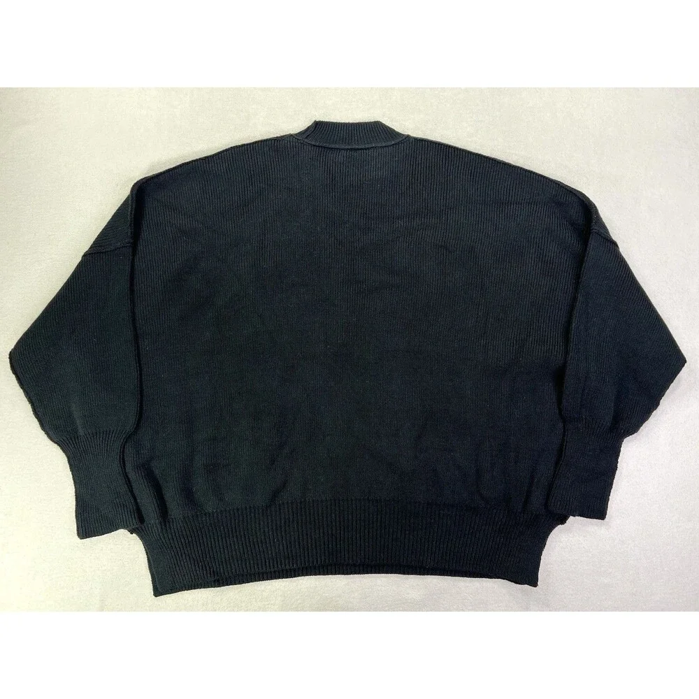 Free People Easy Street Tunic Sweater Women Small Black Tight Knit Rib Oversized - Picture 3 of 11